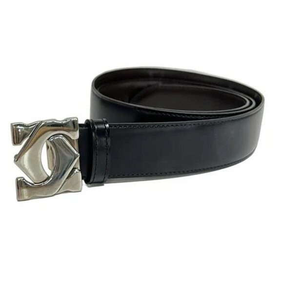 Cartier - Black Silver Leather Hardware Belt